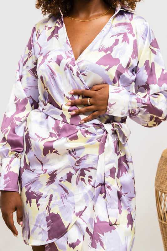 Aria Wrap Dress - Purple Print