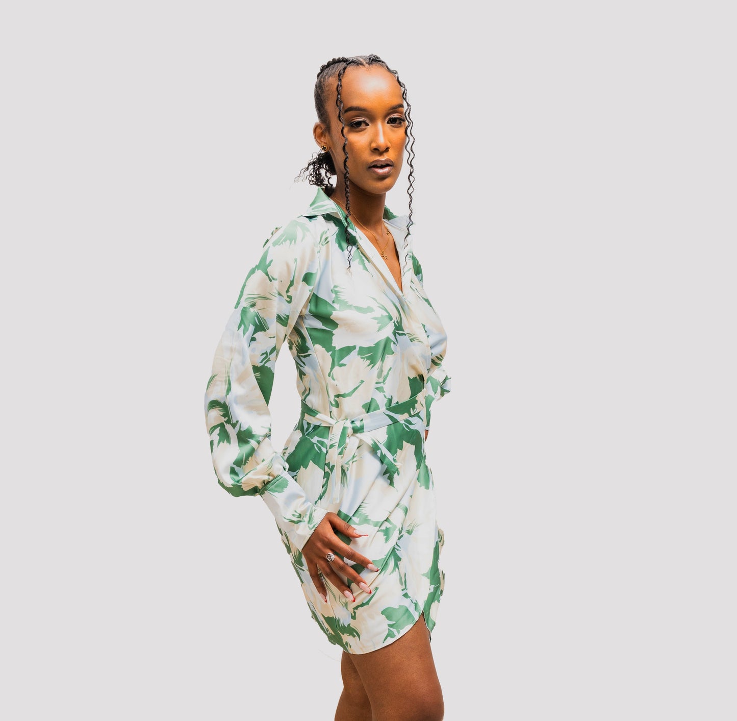 Aria Wrap Dress - Green Print