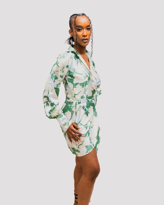 Aria Wrap Dress - Green Print