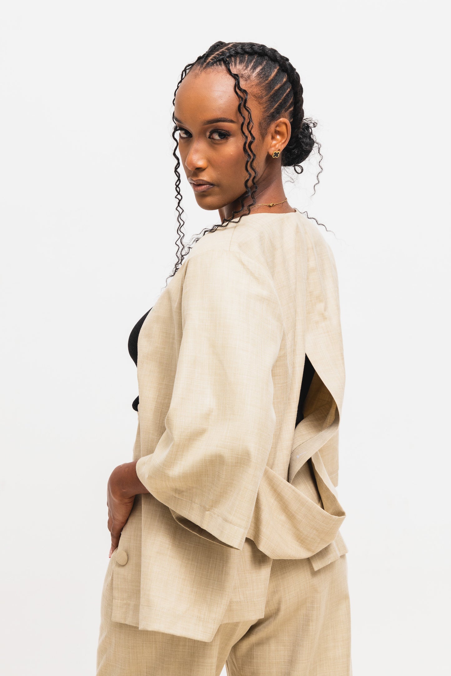 Serenity Linen Set - Beige/Maroon