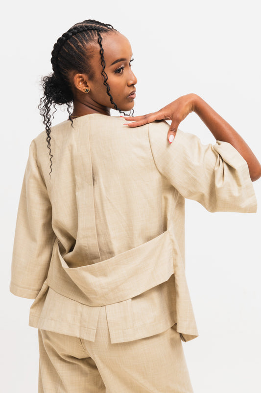 Serenity Linen Set - Beige/Maroon