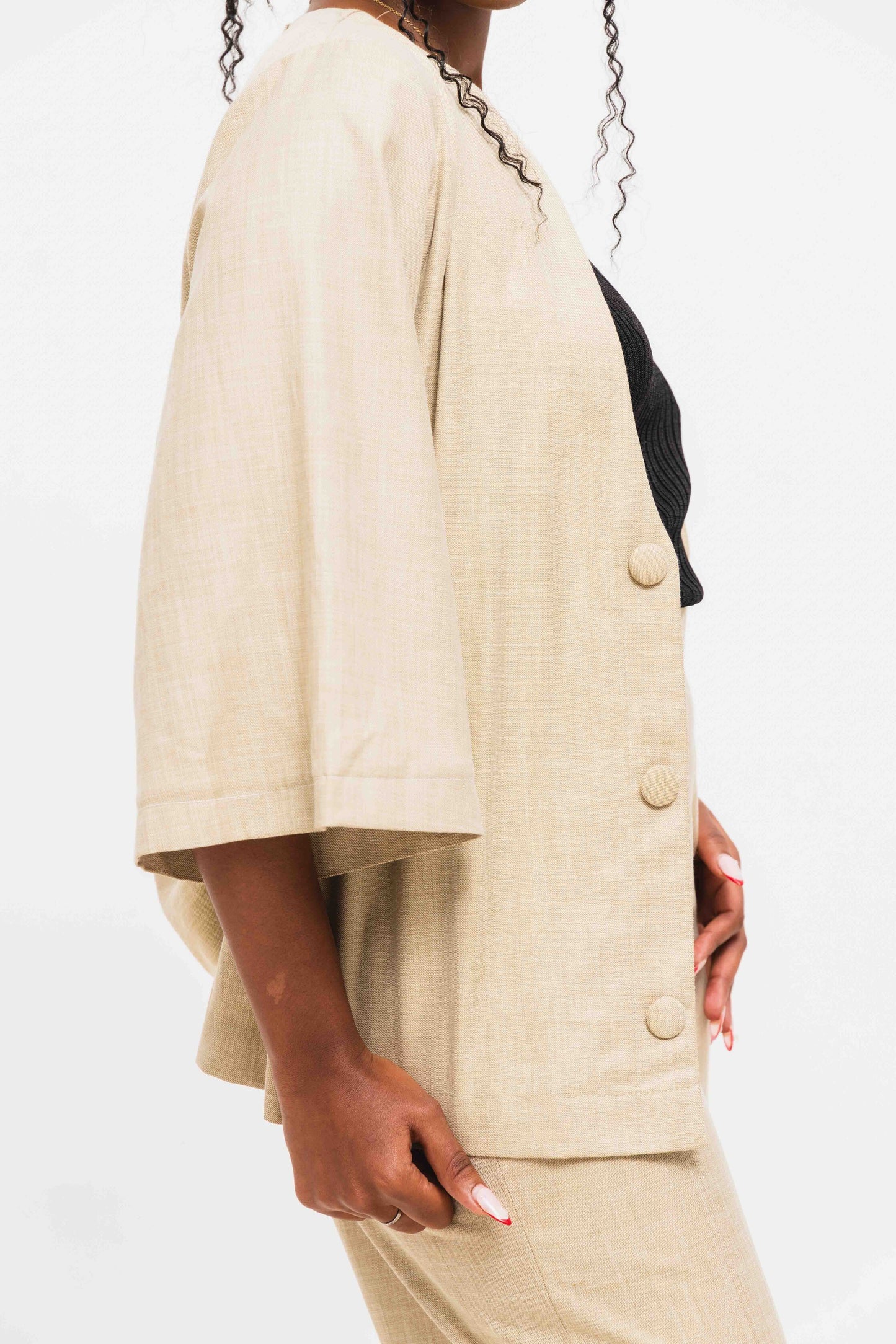 Serenity Linen Set - Beige/Maroon