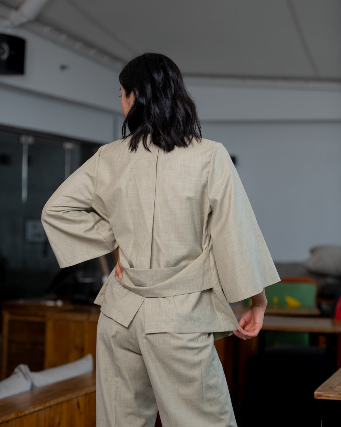 Serenity Linen Set - Beige/Maroon