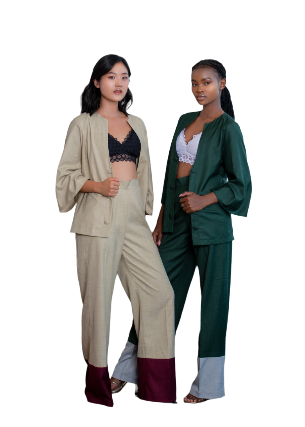 Serenity Linen Set - Beige/Maroon